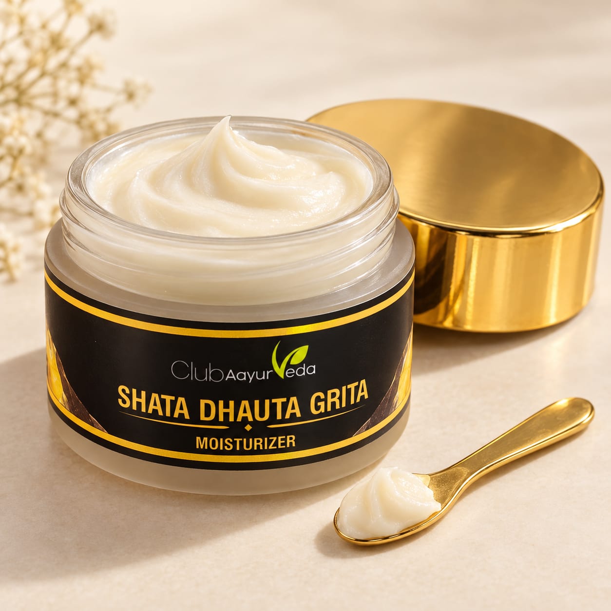 Shata Dhauta Ghrita Texture & Golden Spoon
